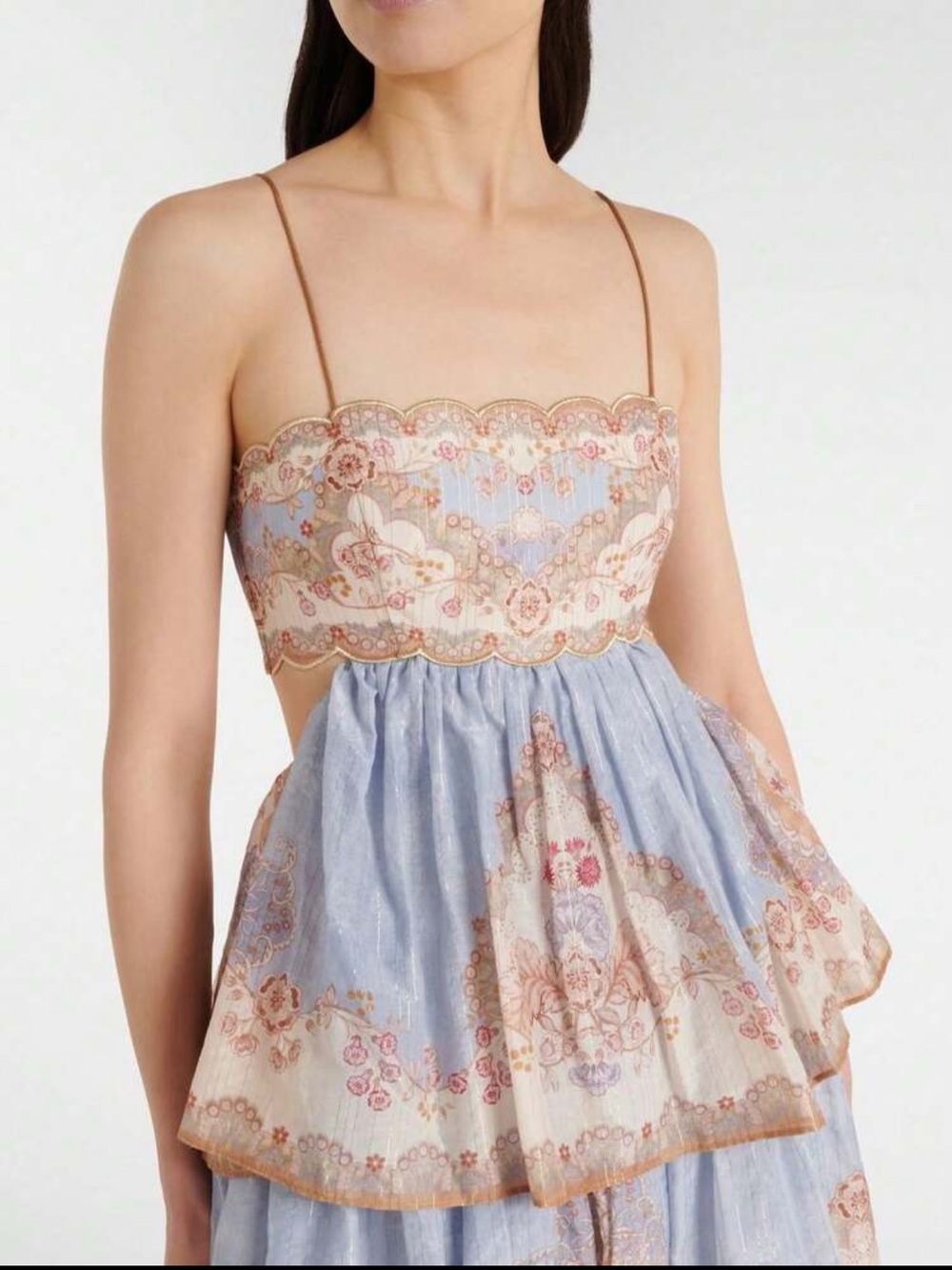 Zimmerman Style Floral Dress in Light Blue and Cream